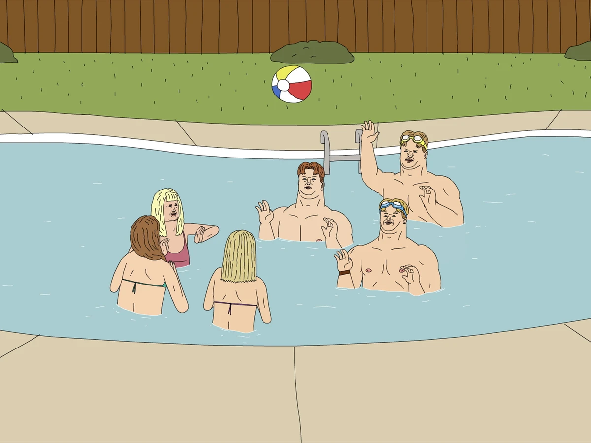 Animated characters in a pool