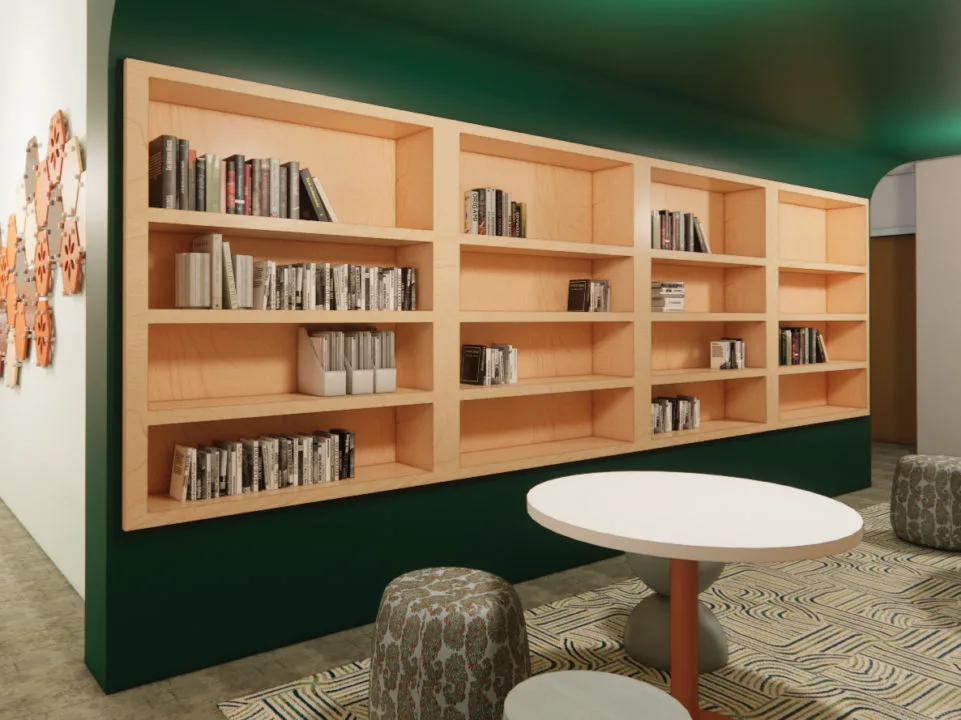 Bookshelf & seating area