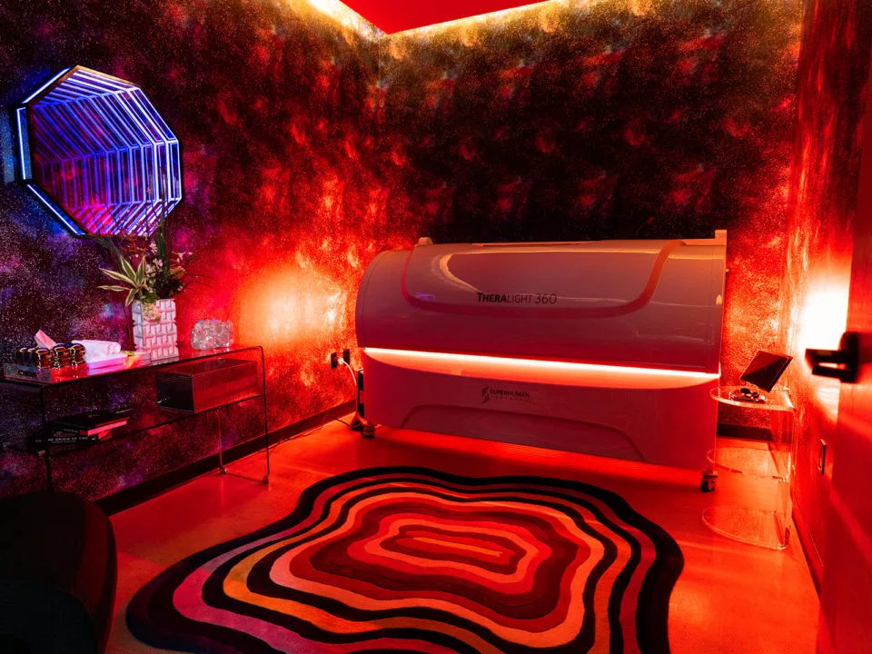 A red-light therapy room
