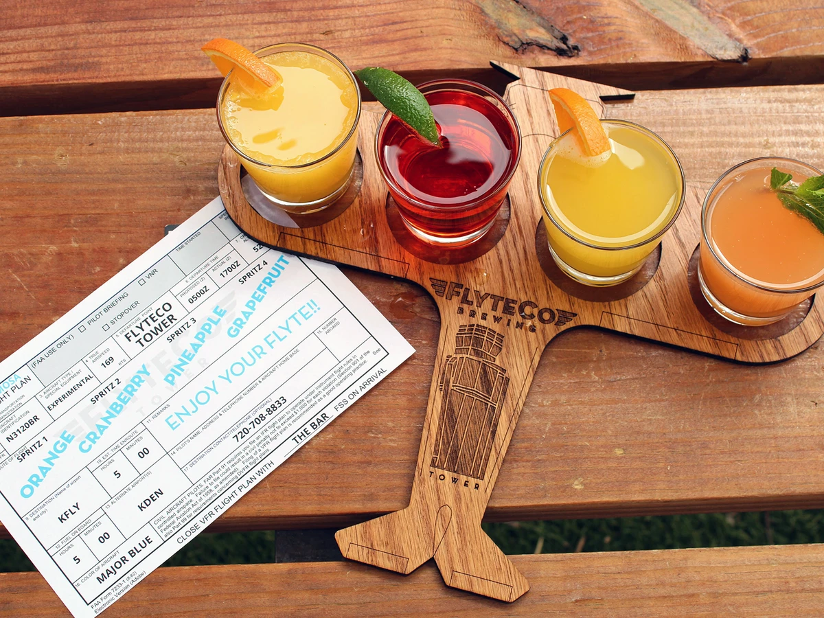 Mimosa flight on an airplane-shaped board at FlyteCo Tower