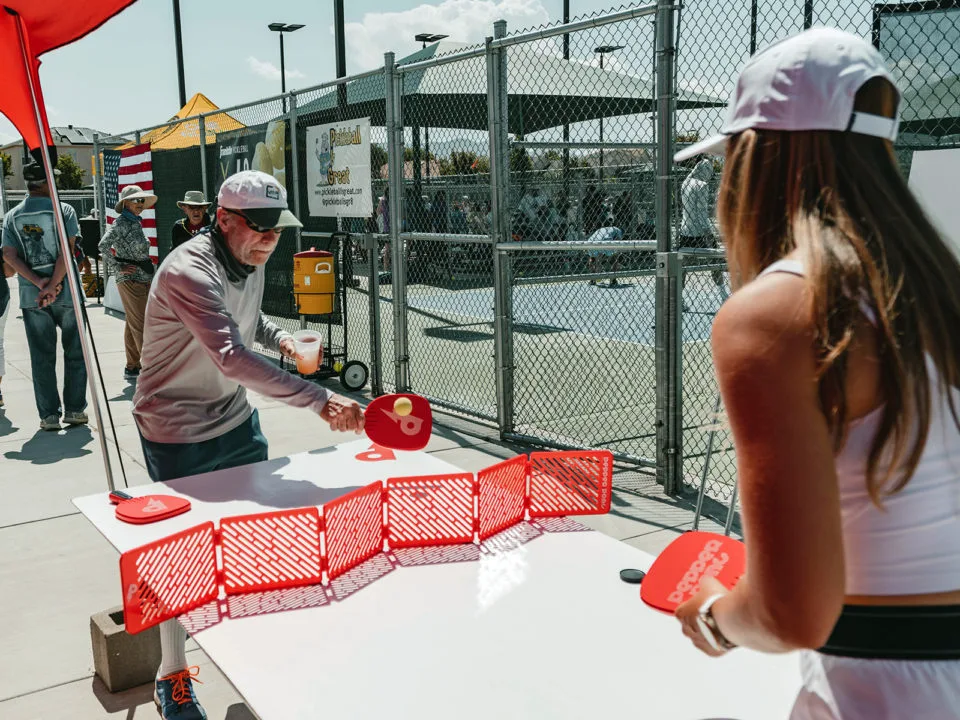Pepper Pong set up on a folding table outside