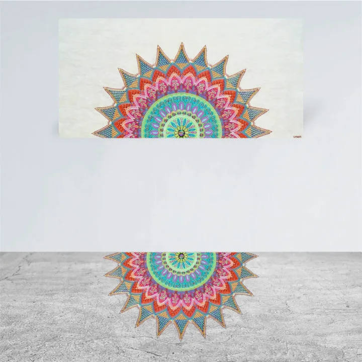 "Embrace Mandala" on canvas, a colorful geometric work by Bala Thiagarajan.