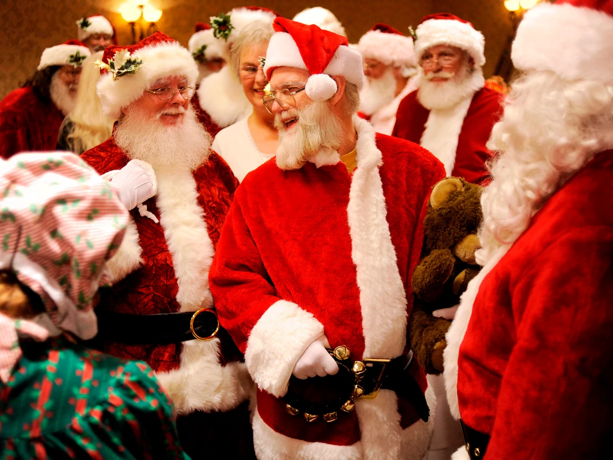 A group of Santa Clauses