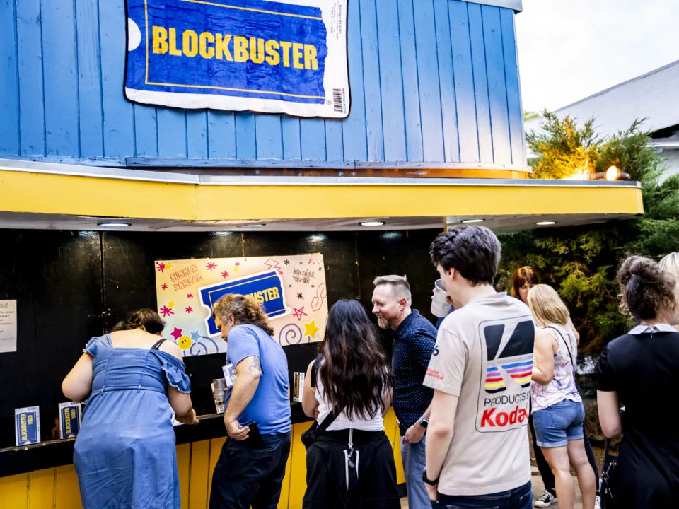 A re-creation of a Blockbuster movie rental shop at 2023 Summer Scream