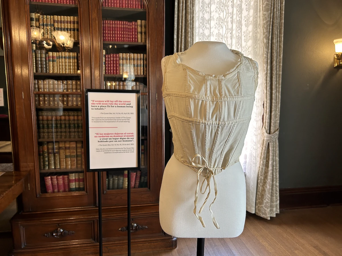 A Gibson Girl style corset in the Rumors of Bloomers exhibit