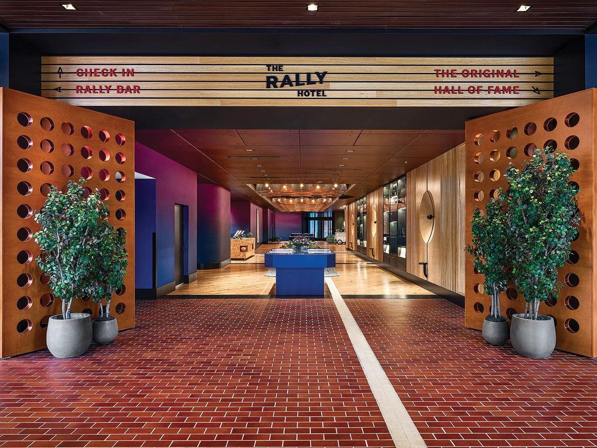 Hotel lobby doors open