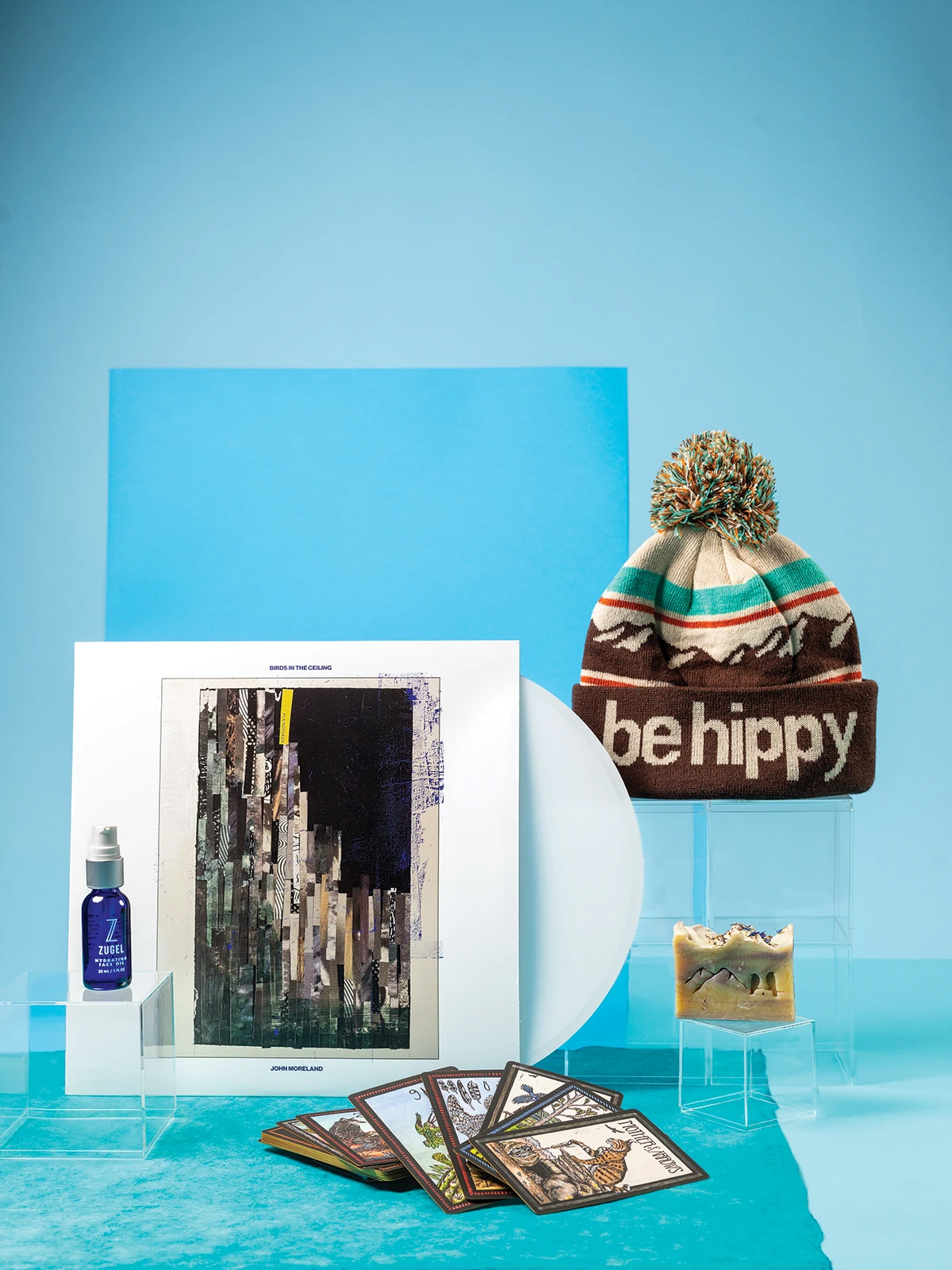 products on blue