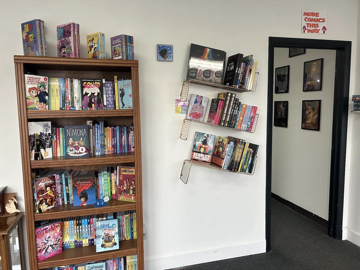 Comics on shelves at Danny the Comic Shop