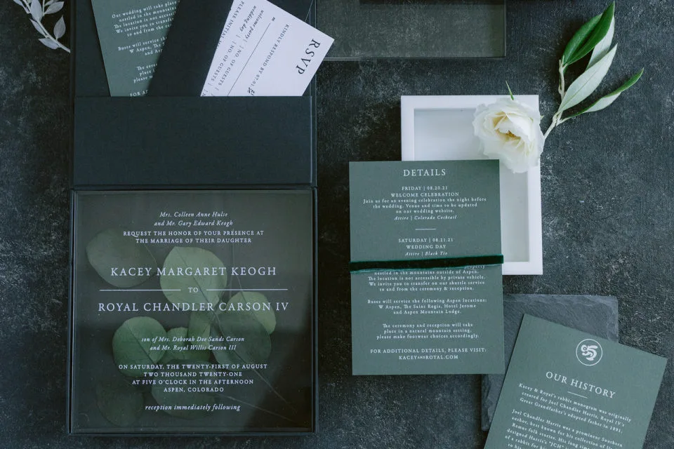 A wedding invitation suite by paper shop Lucky Onion.