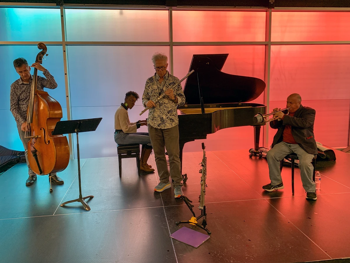 Dazzle musicians perform in the soon-to-be-completed new space. From left to right: Andrew Hudson, Tenia Nelson, Joe Anderies, Greg Gisbert.