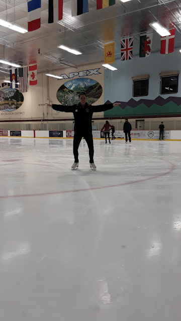 An ice skating coach shows how to swizzle.