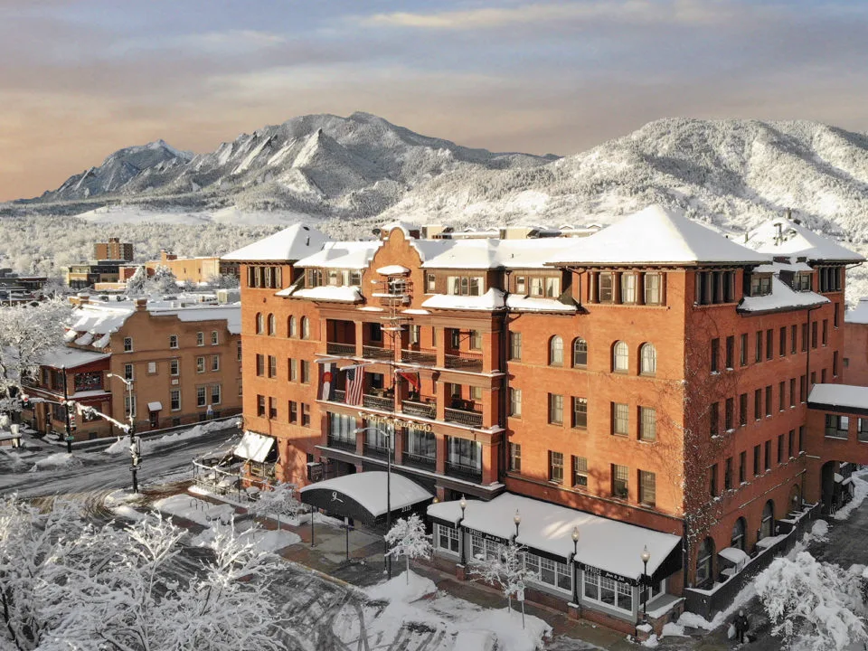 The Hotel Boulderado on a snowy day in Boulder.