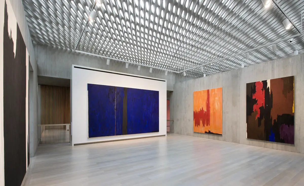 The interior of the Clyfford Still Museum which features large paintings from Still's collection