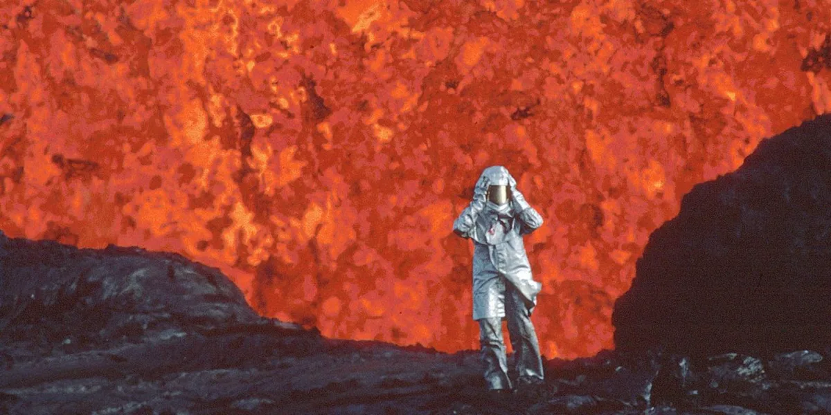 Photo still from the film Fire of Love by Sara Dosa