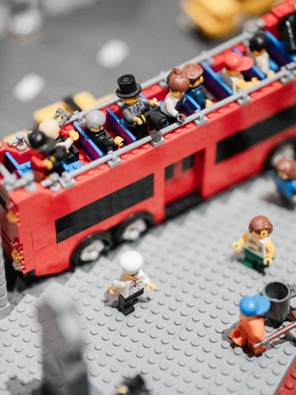 A city bus constructed out of Lego bricks at Brick Planet in Denver